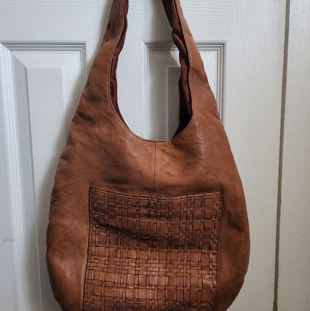 Faux leather, cognac colored,boho shoulder bag